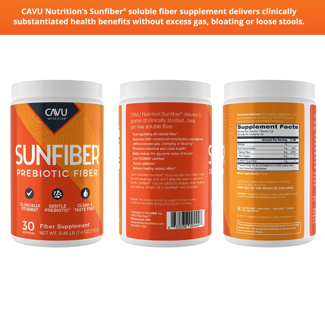 CAVU Sunfiber Fibre Prébiotique Soluble 290g sur une cuillère