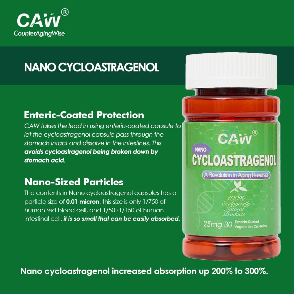 CAW Nano Cycloastragenol 25Mg capsules végétariennes en gros plan
