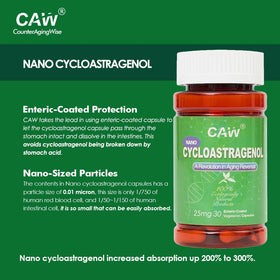CAW Nano Cycloastragenol 25Mg capsules végétariennes en gros plan