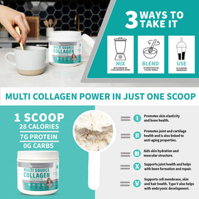 CB Supplements Protéine de Collagène Multi Types 549g avec ingrédients
