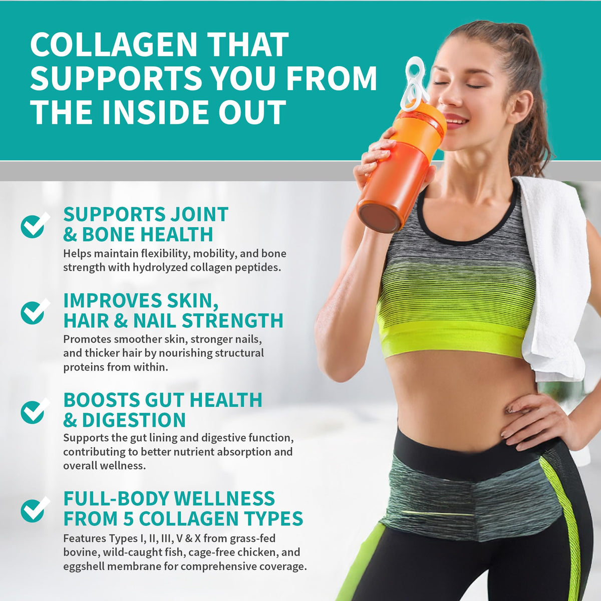 CB Supplements Protéine de Collagène Multi Types 549g dans une cuisine