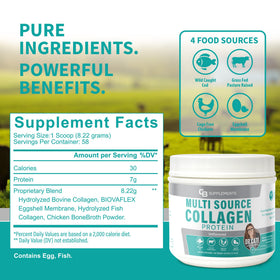 CB Supplements Protéine de Collagène Multi Types 549g en poudre dans un verre