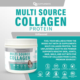 CB Supplements Protéine de Collagène Multi Types 549g étiquette
