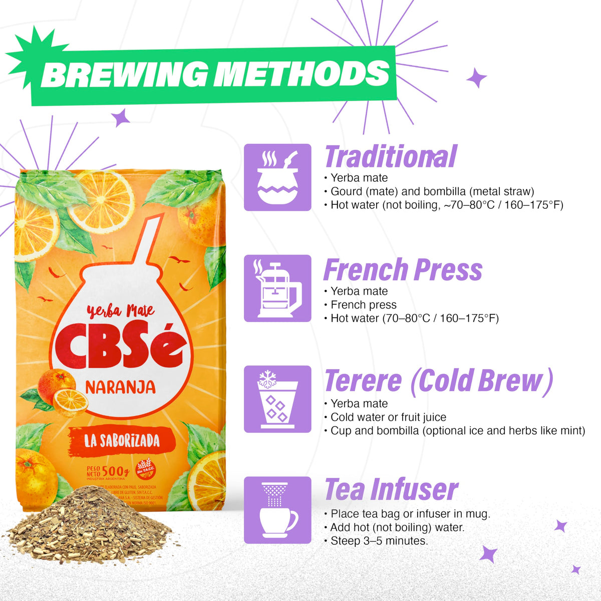 CBSé Yerba Mate Saveur Orange 508g en vrac dans une calebasse