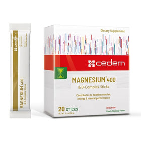 CEDEM Magnésium 400mg + B-Complex sachet de poudre pêche vue avant