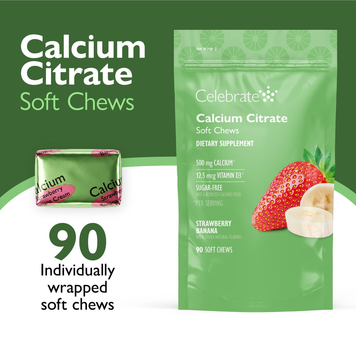 Celebrate Bariatric Calcium Chews 500 mg strawberry banana flavor
