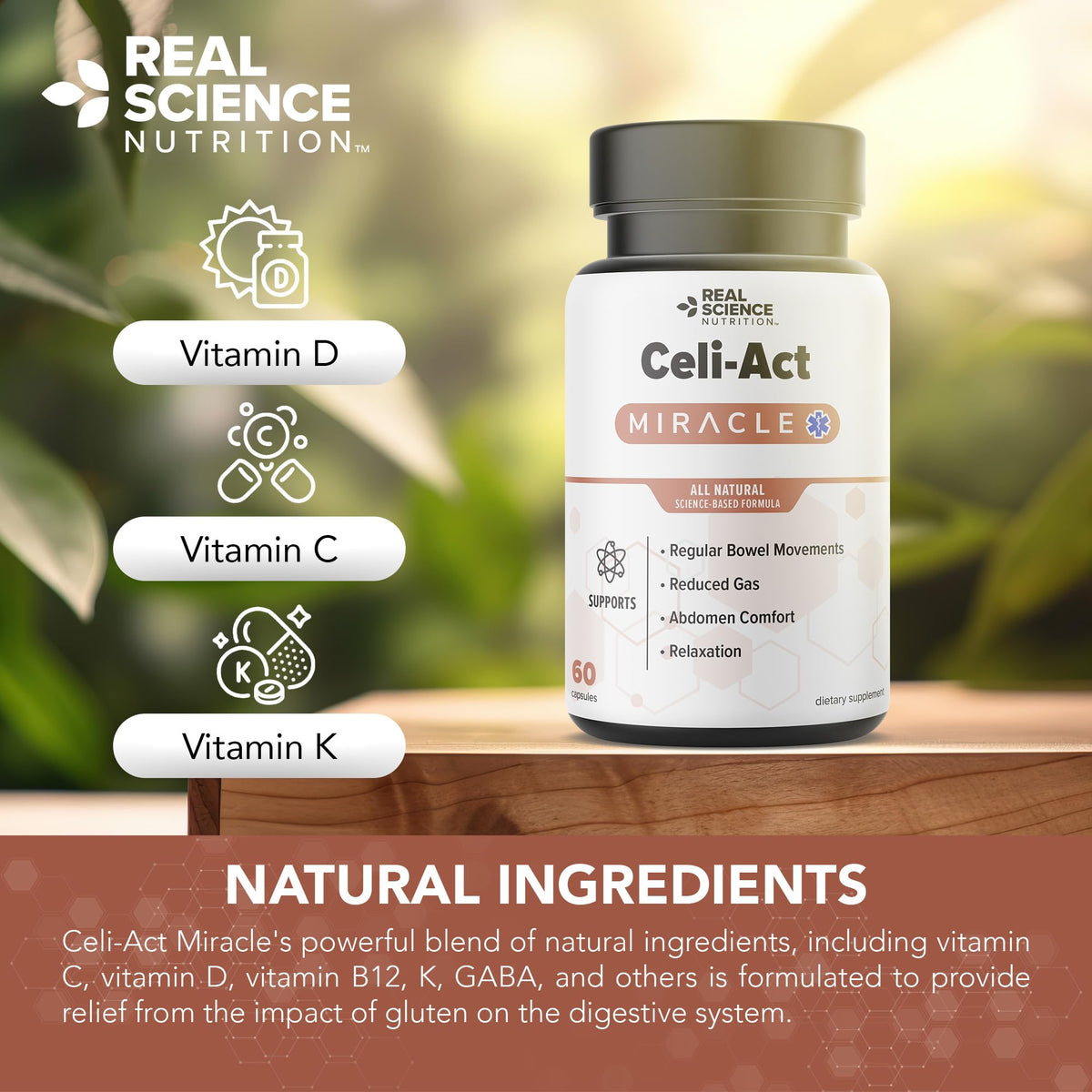 Celi-Act de Real Science Nutrition, capsules sur une cuillère