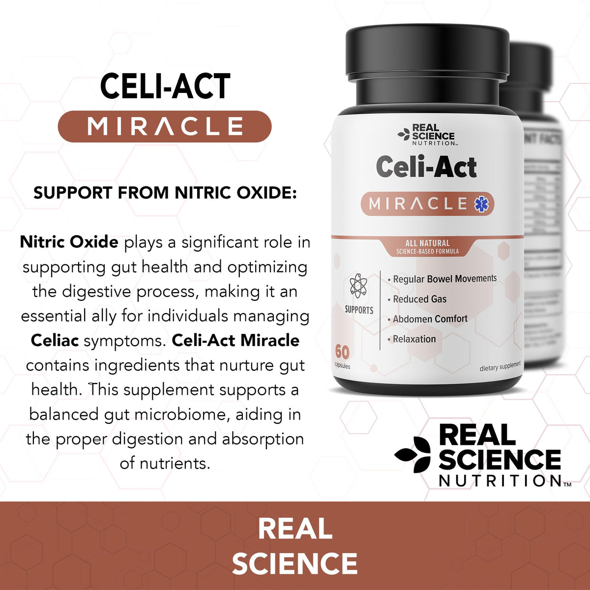 Celi-Act de Real Science Nutrition, flacon ouvert avec capsules