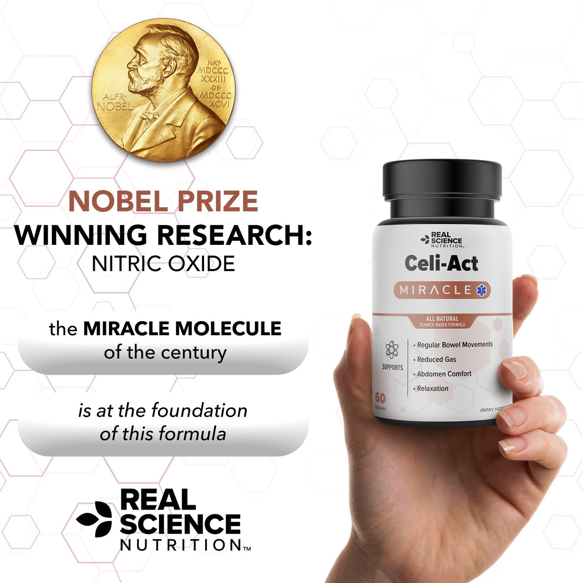 Celi-Act de Real Science Nutrition sur une table avec d'autres compléments