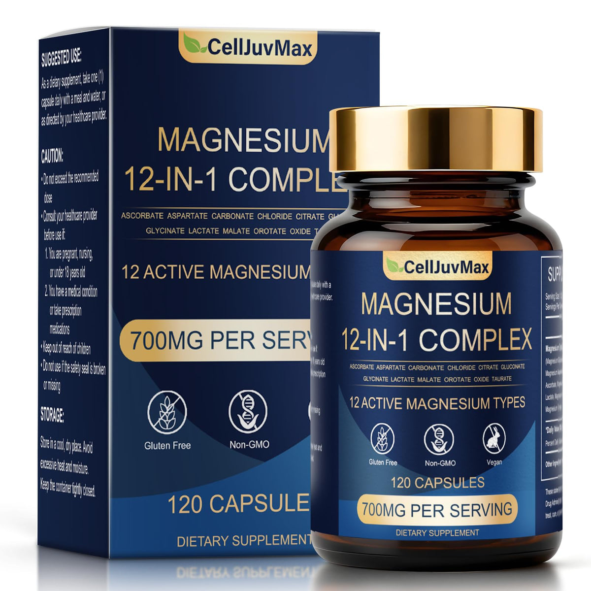 CellJuvMax Complément Alimentaire Magnésium 12-en-1 700mg vue de face