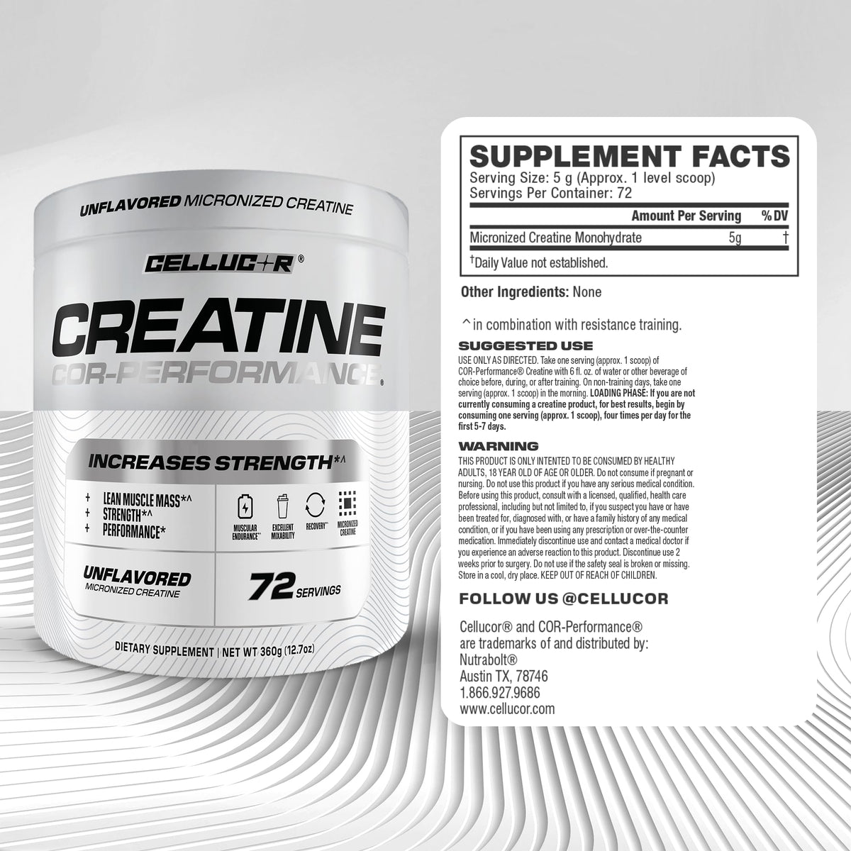 Cellucor Cor-Performance Créatine Monohydrate 72 portions avec cuillère doseuse
