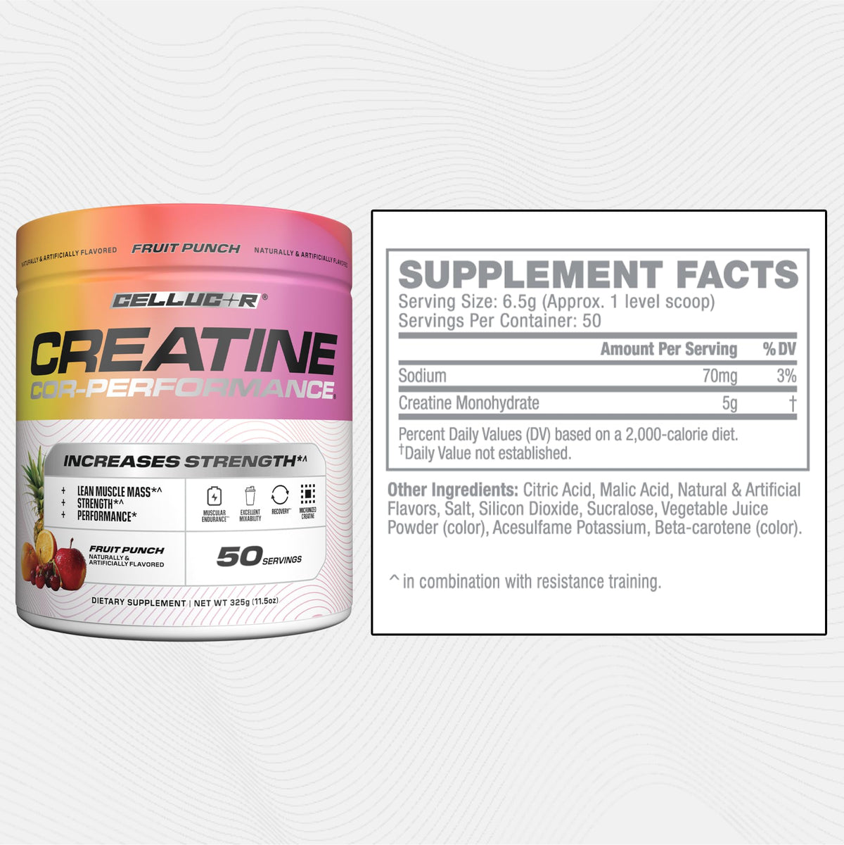 Cellucor Poudre de Créatine 5g, mise en scène sur un plan de travail