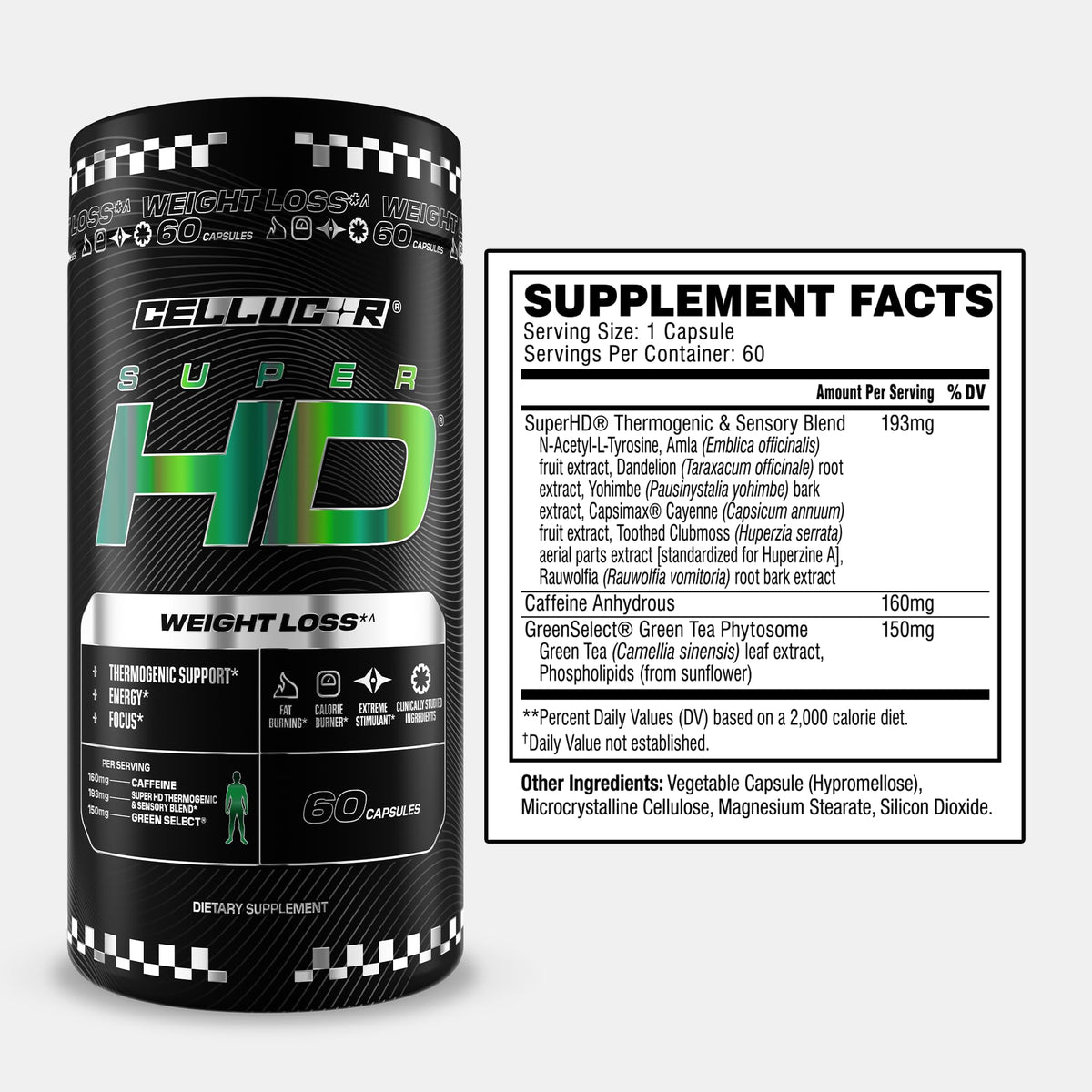 Cellucor SuperHD capsules avec une main pour échelle