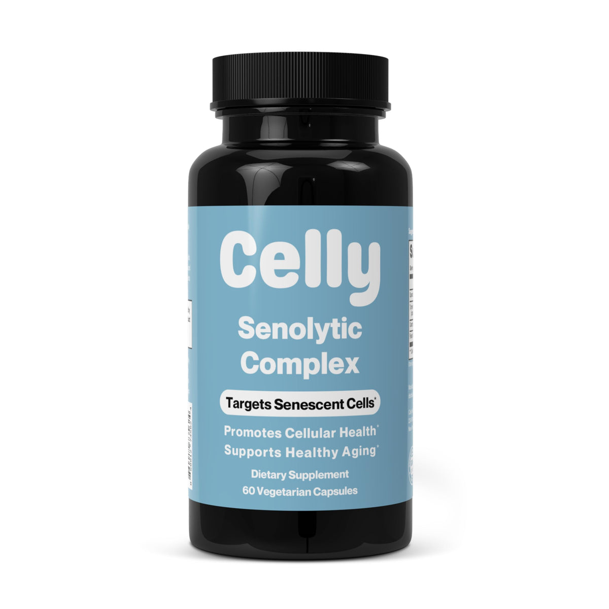 Celly Complexe Sénolytique bouteille vue de face avec 30 capsules
