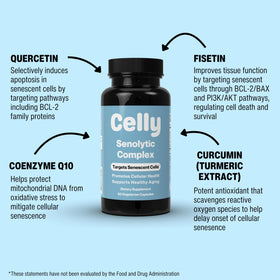 Celly Complexe Sénolytique étiquette avec ingrédients listés