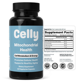 Celly Santé Mitochondriale bouteille avec arrière-plan naturel