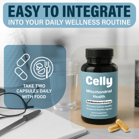 Celly Santé Mitochondriale capsules sur un fond blanc