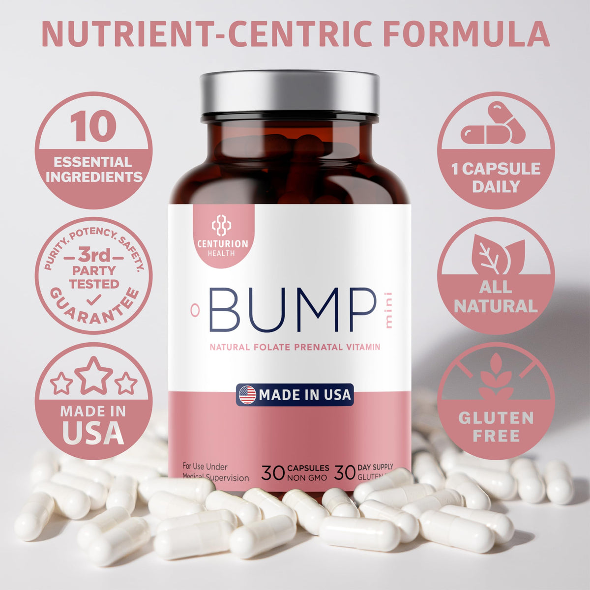 Centurion Health Bump Mini capsules dans une main