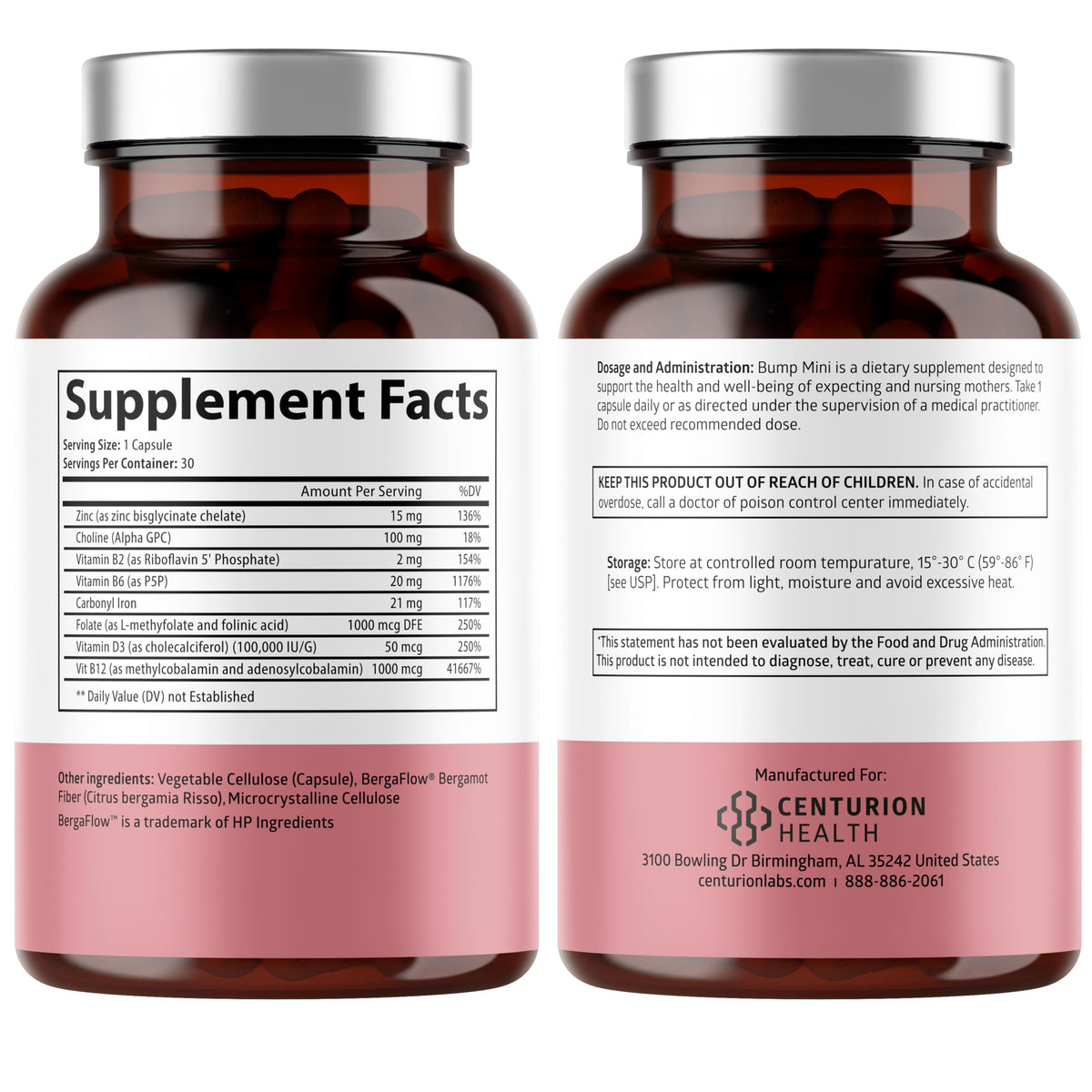 Centurion Health Bump Mini capsules prénatales sur fond blanc