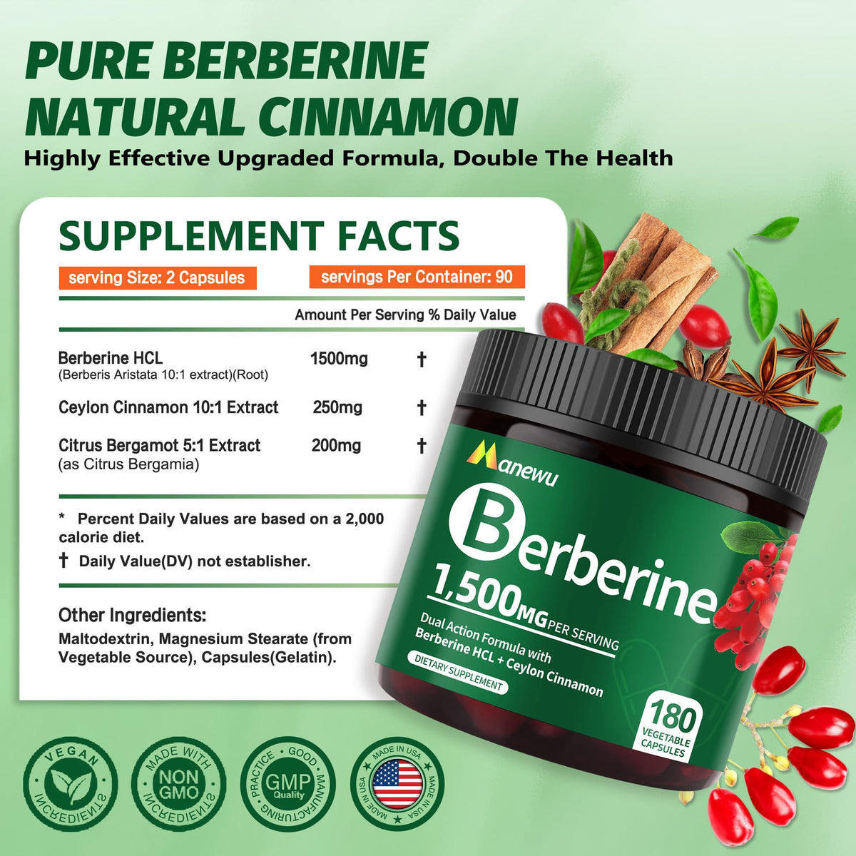 Cercle de capsules de berbérine Manewu sur une table