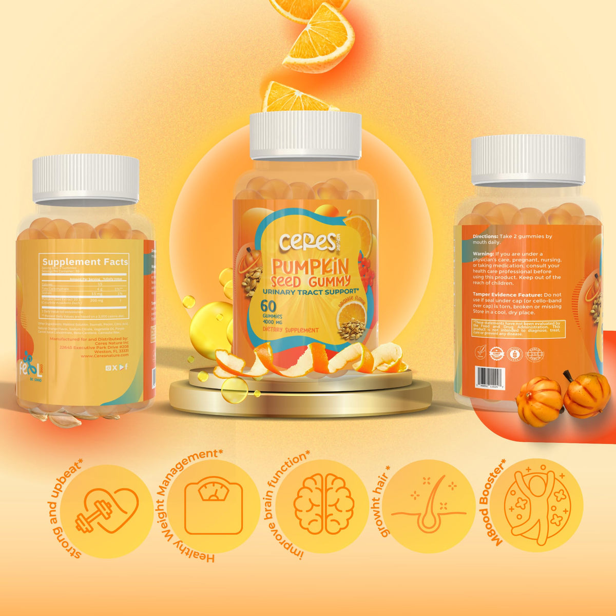 Ceres Nature Gummies Huile de Pépin de Citrouille 4000 mg vue arrière avec ingrédients