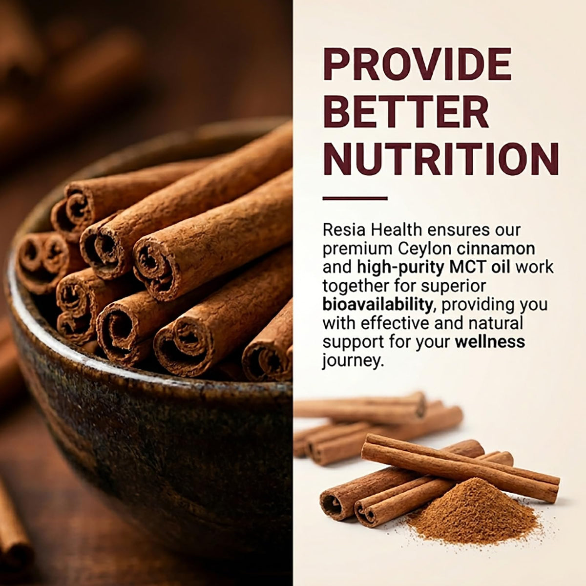 Ceylon Cinnamon avec Huile MCT sur une table en bois