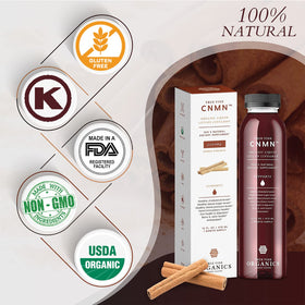 Ceylon Cinnamon Liquide avec des ingrédients bio en arrière-plan