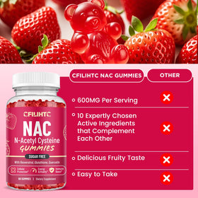 CFILIHTC Gummies NAC 600mg 120 Gummies saveur fraise sur une table
