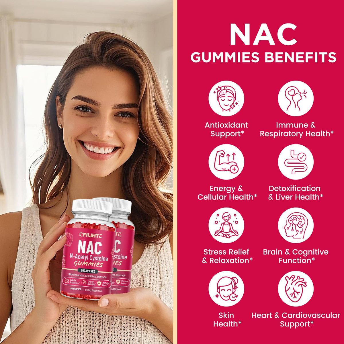 CFILIHTC Gummies NAC 600mg 120 Gummies saveur fraise vue de côté
