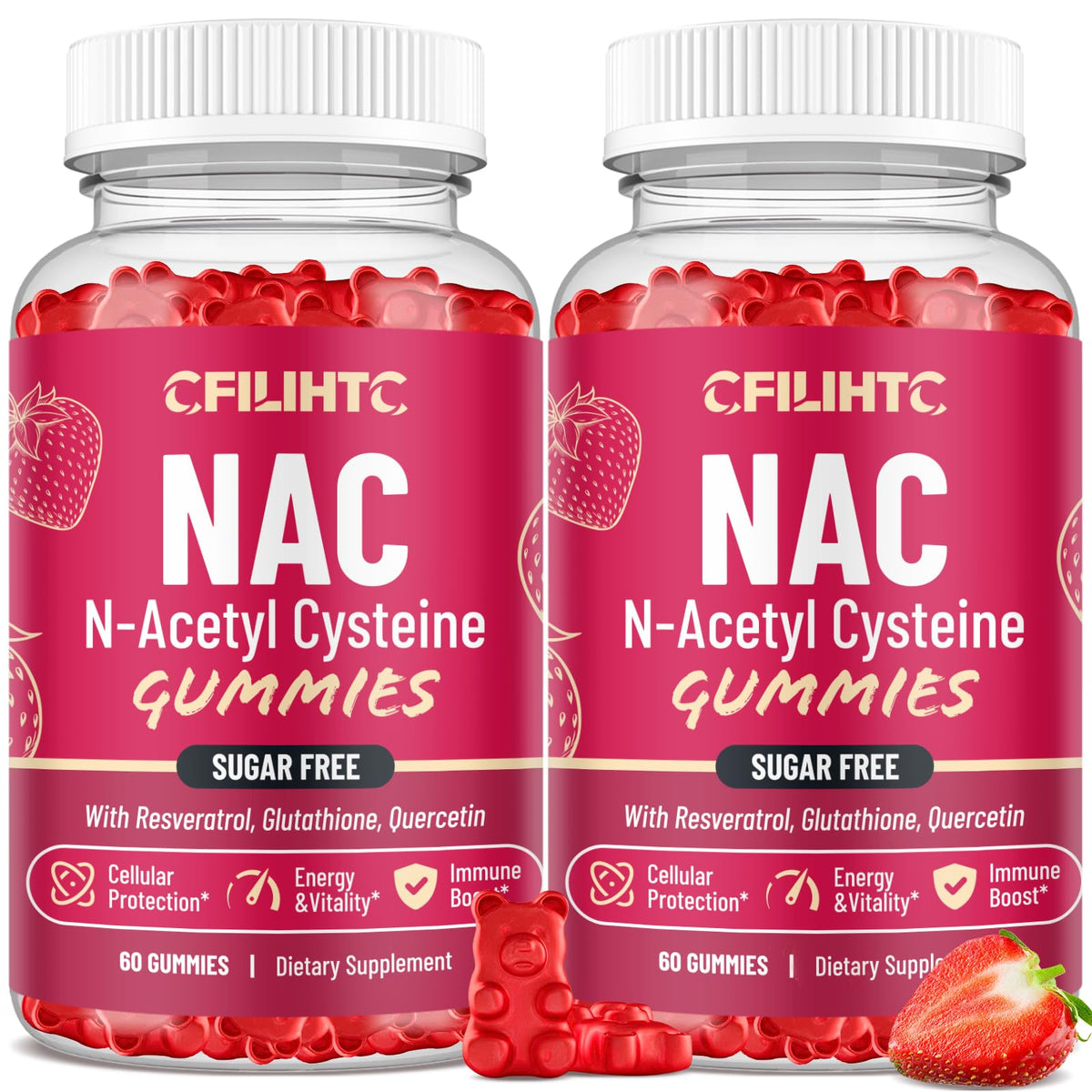 CFILIHTC Gummies NAC 600mg 120 Gummies saveur fraise vue de face