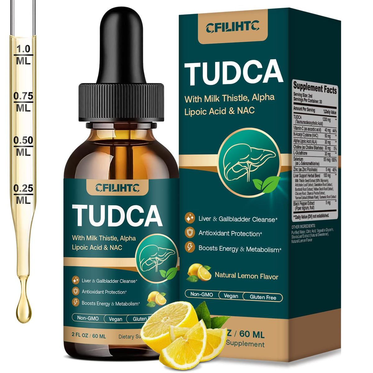 CFILIHTC TUDCA 1200mg gouttes liquides 2 fl oz vue avant