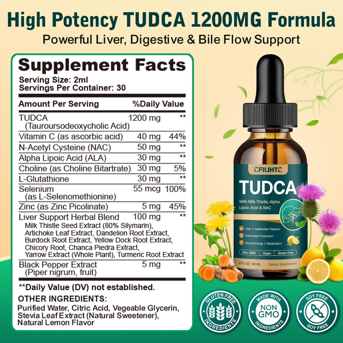 CFILIHTC TUDCA 1200mg gouttes liquides avec compte-gouttes