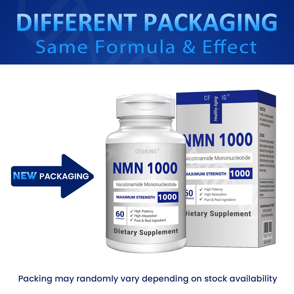 CFUKING NMN 1000mg caractéristiques du produit sur l'étiquette