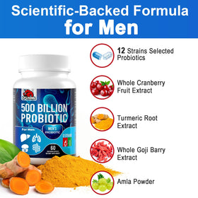 CFUKING Probiotiques pour Hommes 500 Milliards CFU 60 Capsules avec ingrédients
