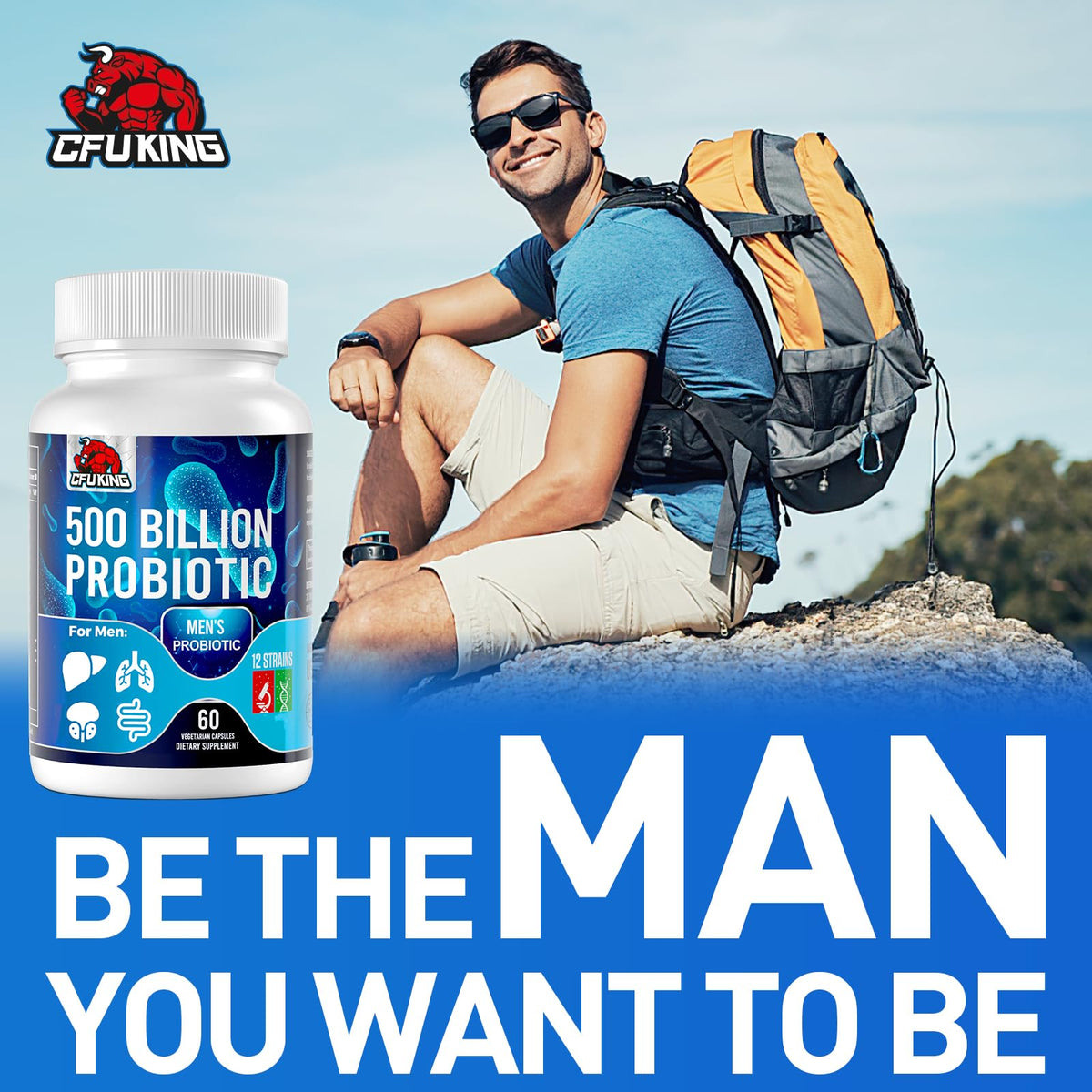 CFUKING Probiotiques pour Hommes 500 Milliards CFU 60 Capsules emballage