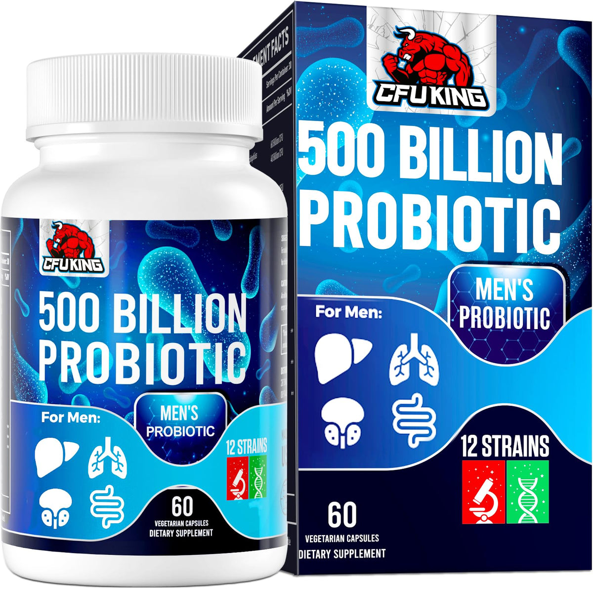 CFUKING Probiotiques pour Hommes 500 Milliards CFU 60 Capsules vue avant