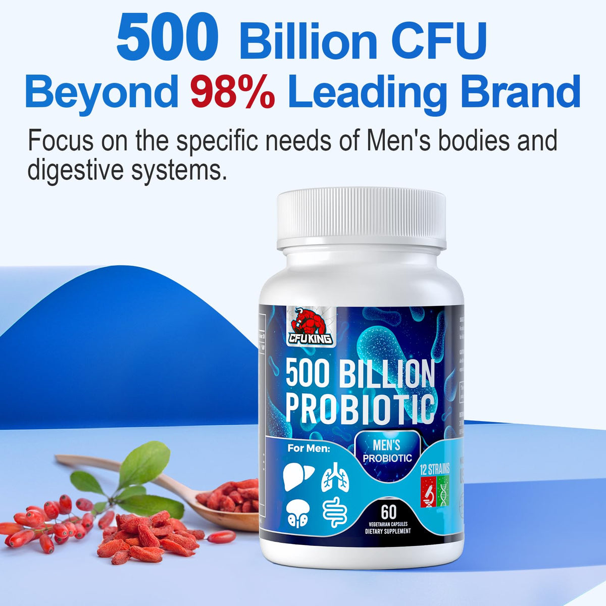 CFUKING Probiotiques pour Hommes 500 Milliards CFU capsules ouvertes
