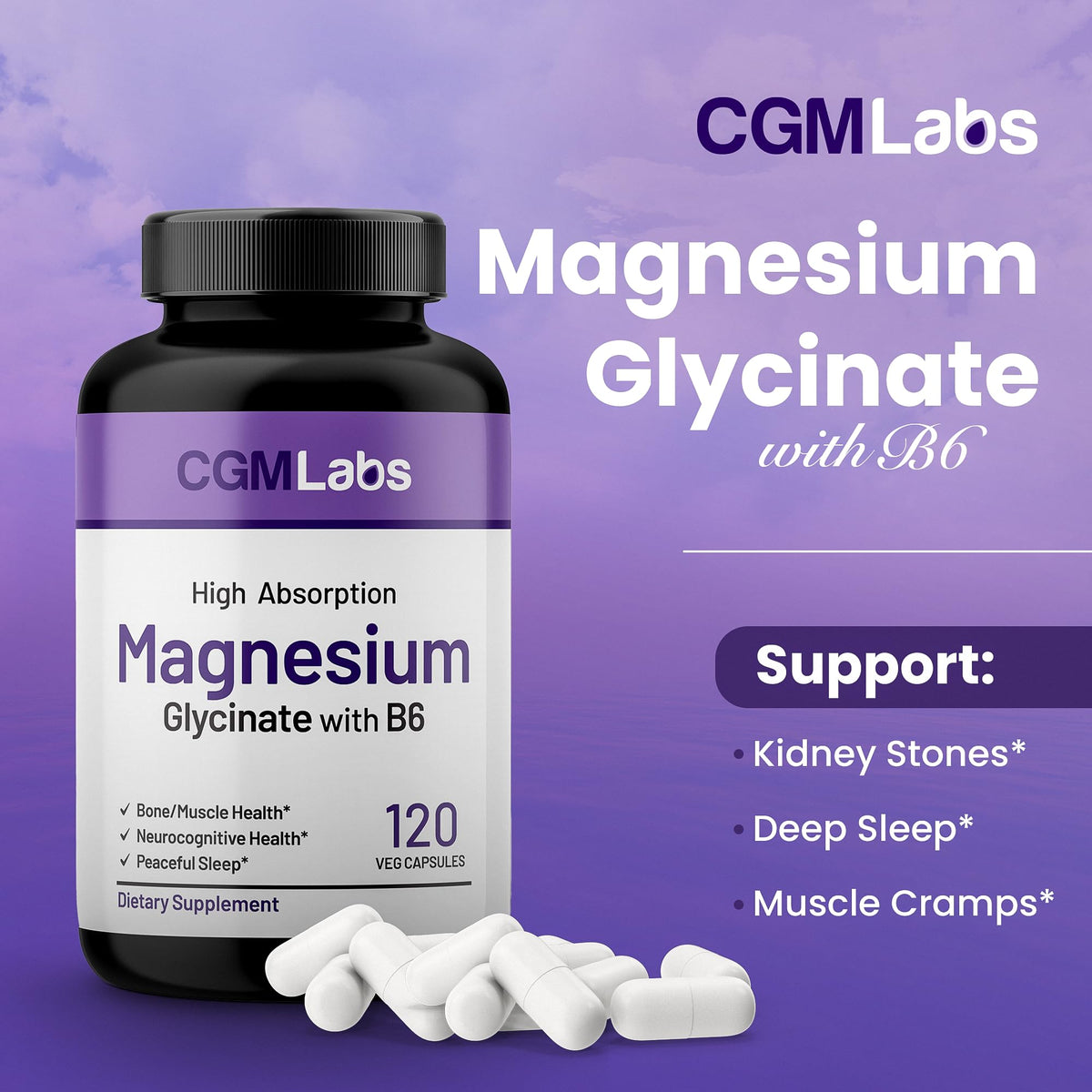 CGMLABS Glycinate de Magnésium avec B6, vue de côté