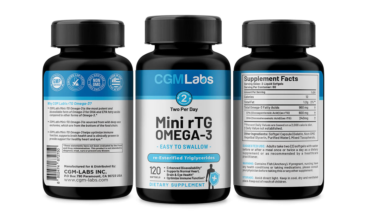 CGMLABS rTG Omega 3 étiquette avec informations nutritionnelles