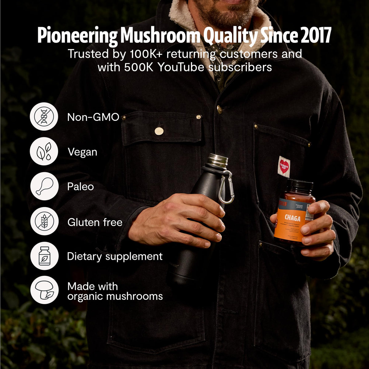 Chaga FreshCap sur un fond en bois naturel