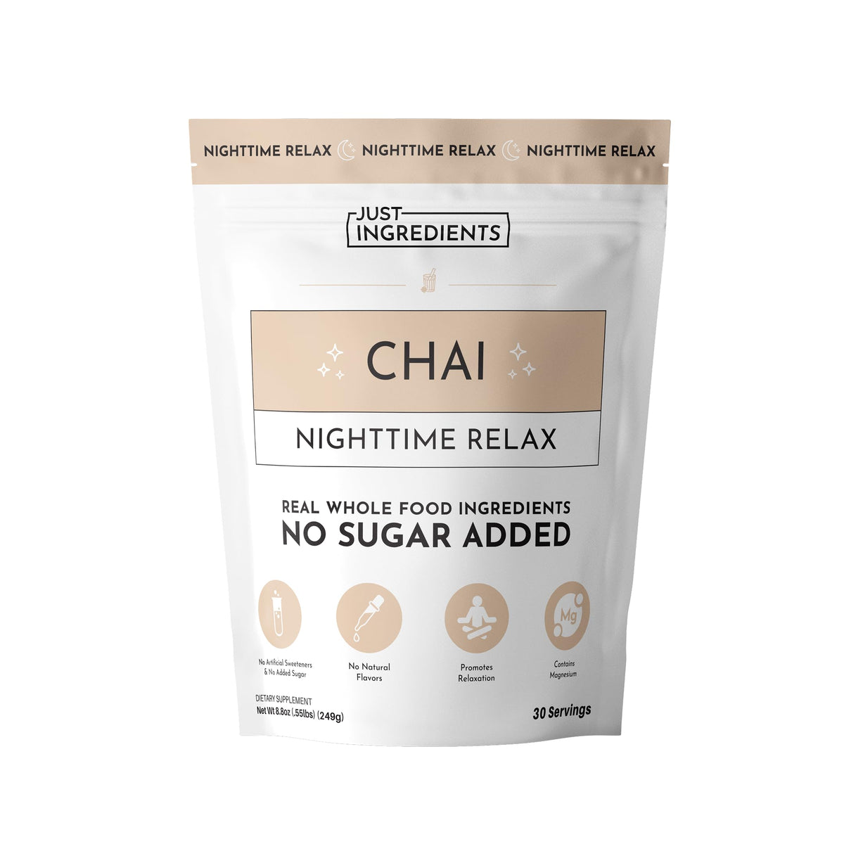 Chai Nighttime daily wellness Drink JUST INGREDIENTS packaging front view