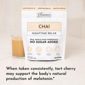 Chai Nighttime daily wellness Drink JUST INGREDIENTS serving suggestion