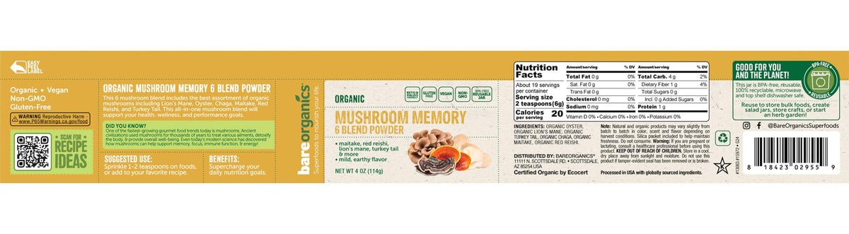 Champignons Maitake, Reishi et Queue de dinde dans la poudre de mélange mémoire