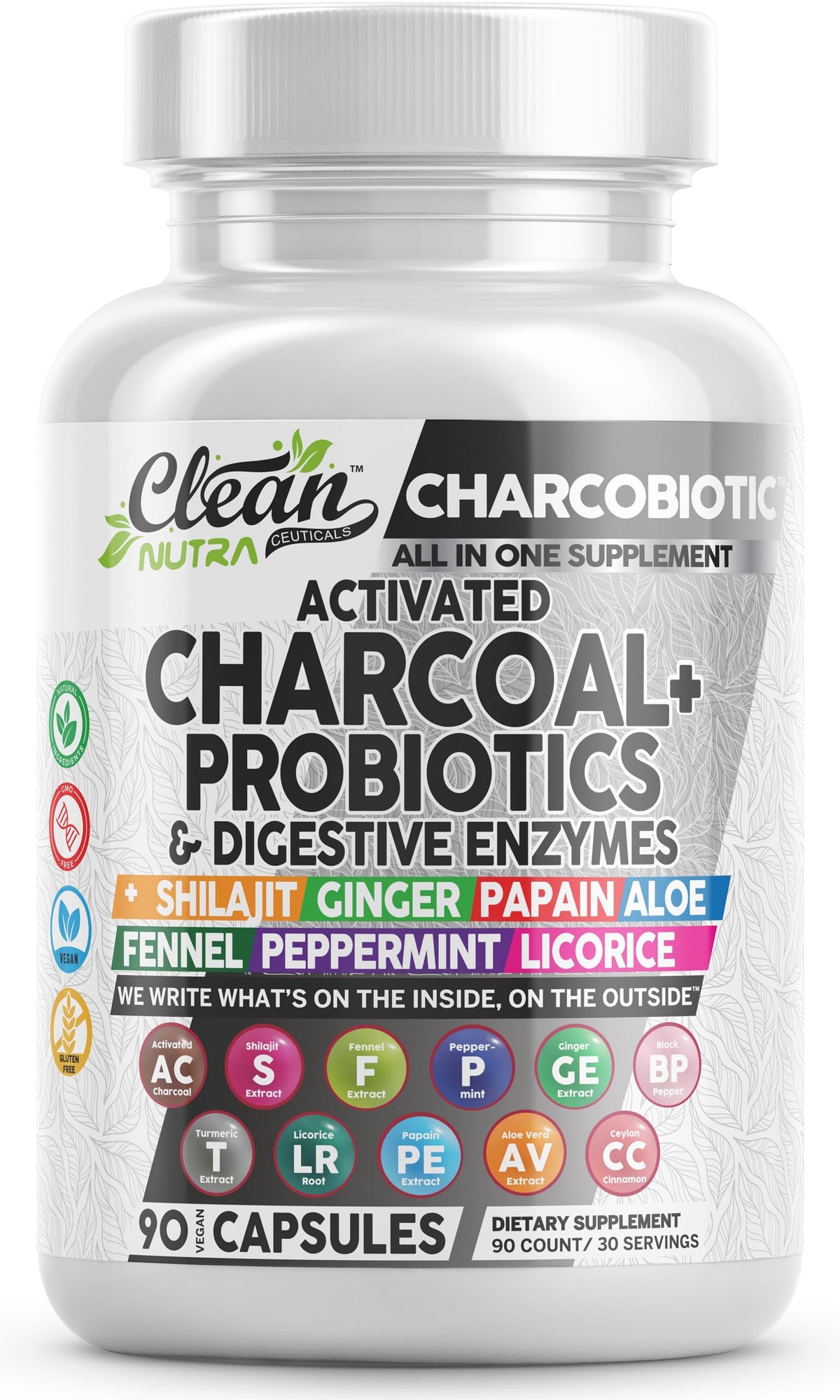 CharcoBiotic 90 capsules de charbon actif vue de face