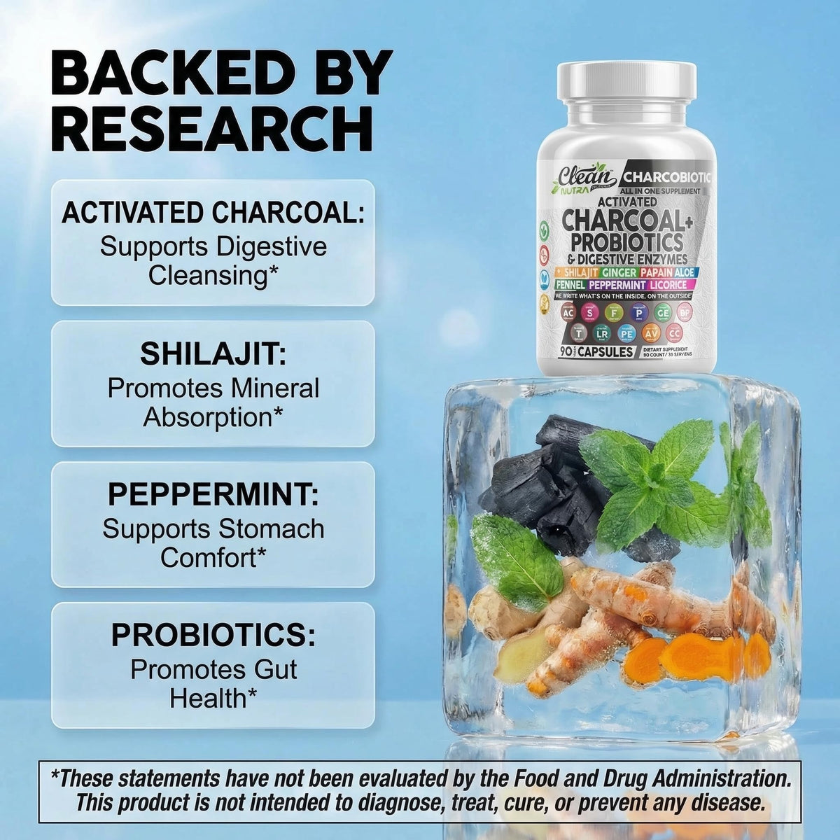 CharcoBiotic capsules de charbon actif sur fond blanc