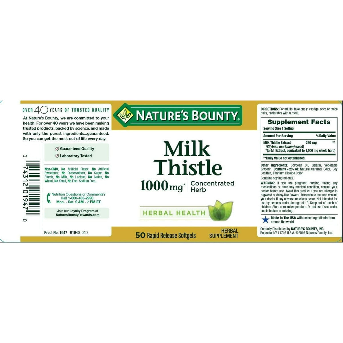 Chardon-Marie 1000mg Nature's Bounty gélules ouvertes