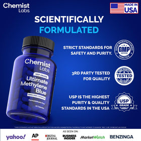 Chemist Labs Methylene Blue 10mg capsules side view showing label