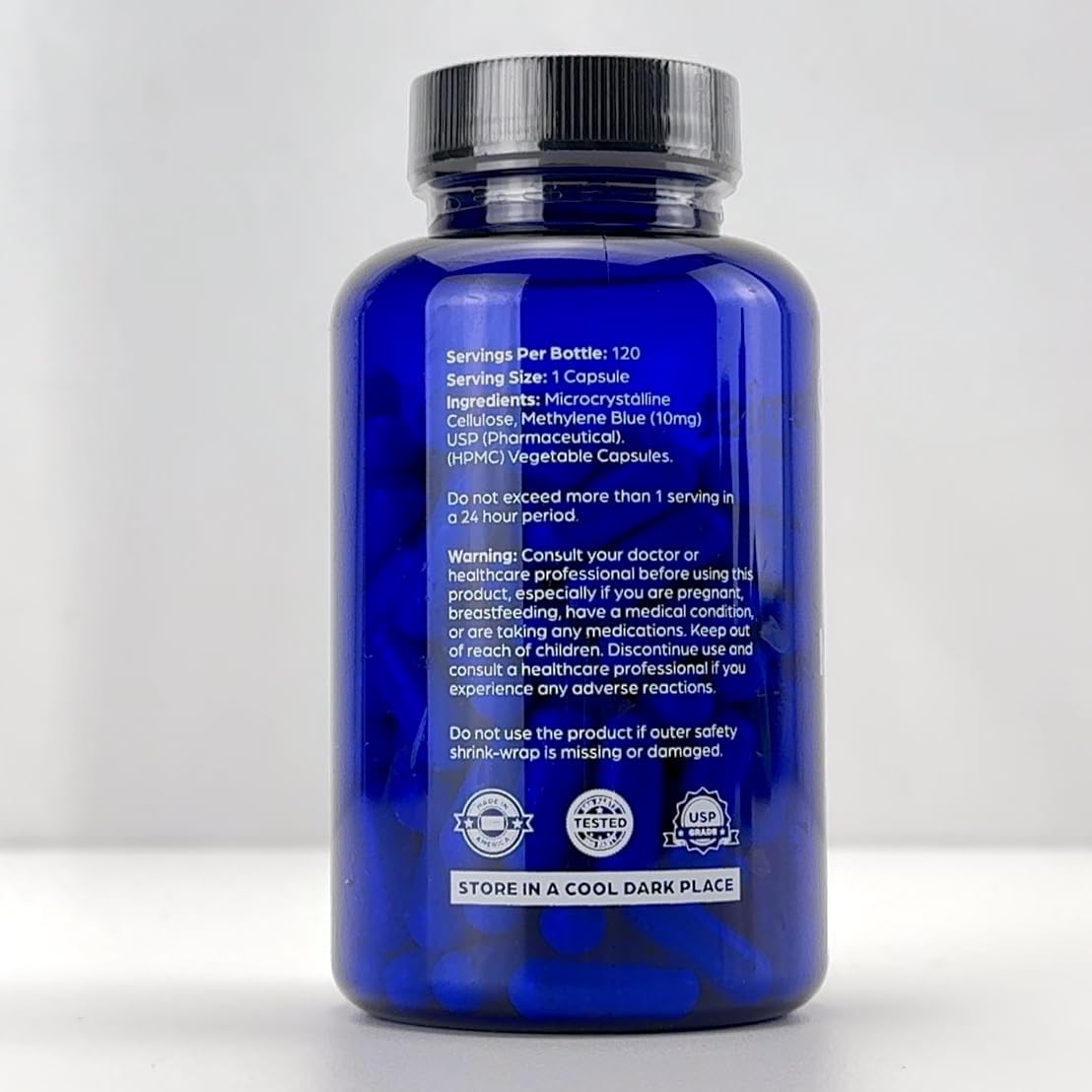 Chemist Labs Methylene Blue capsules on a table