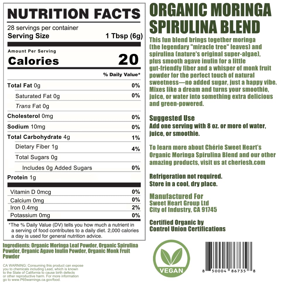 Chérie Sweet Heart Mélange Bio de Moringa et Spiruline - sachet ouvert