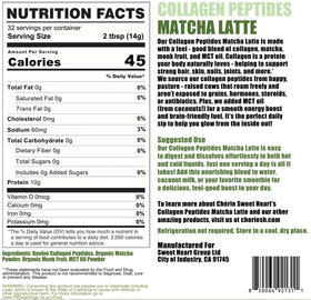 Chérie Sweet Heart Poudre de Collagène Peptidique Matcha Latte 431g dans une tasse de latte